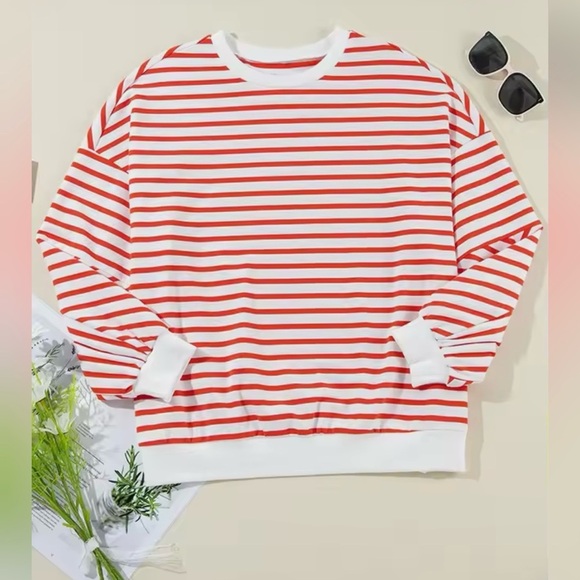 STRIPED Red and White Womens Sweater - Picture 7 of 9